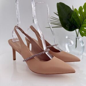STUART WEITZMAN Crystalline 75 embellished leather slingback pump Size 9.5 Beige